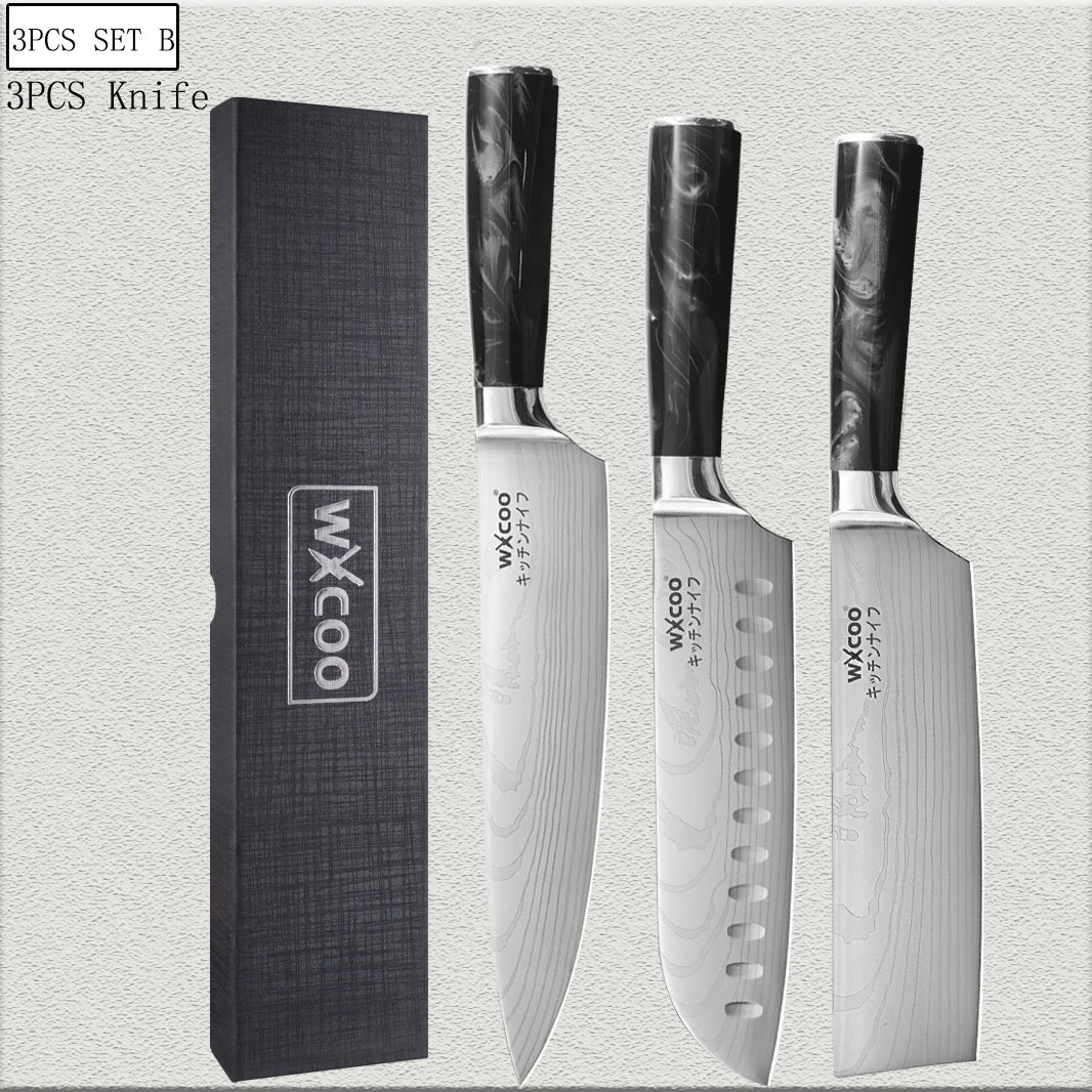WXCOO Chef's Knife Set – Stainless Steel Kitchen Knives & Gift Box Kitchen Knife Set Axl 3PCS B