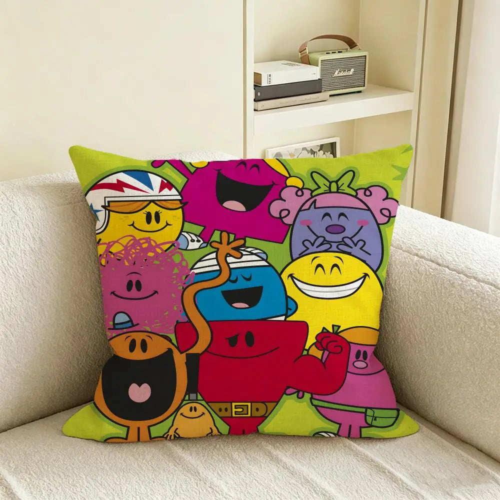 Mr. Men Little Miss Linen Cushion Cover – Sofa & Bedroom Decor Decorative Cushion Cover Axl White4 50X50cm
