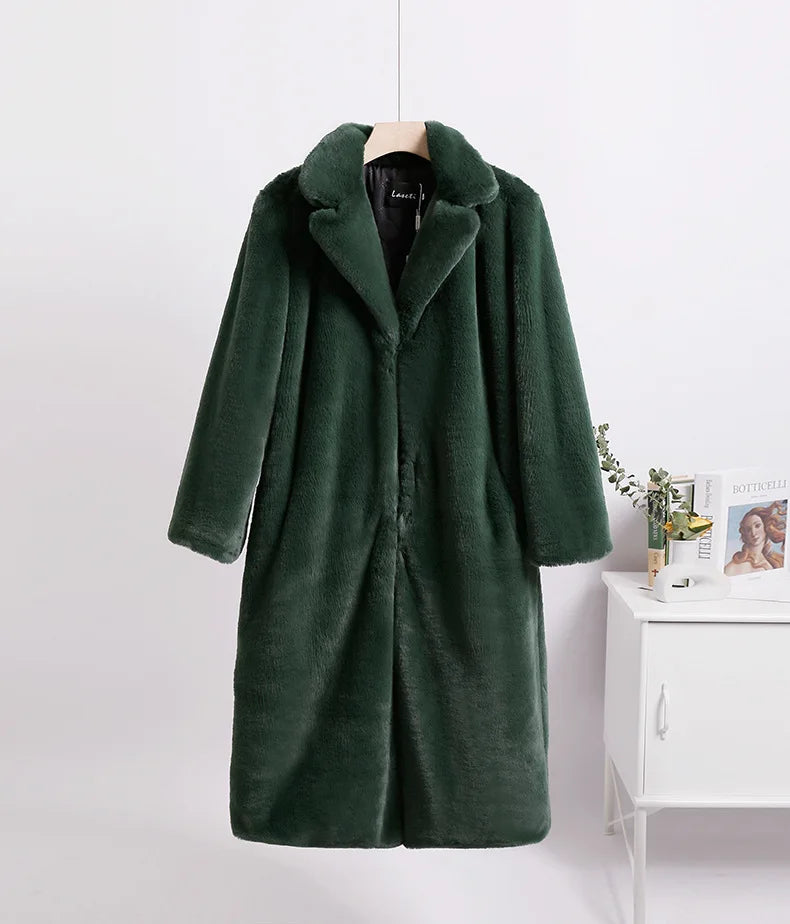 Women's Faux Fur Long Plush Coat – Plus Size S–5XL Winter Faux Fur Coat Axl Dark green S-M China Mainland