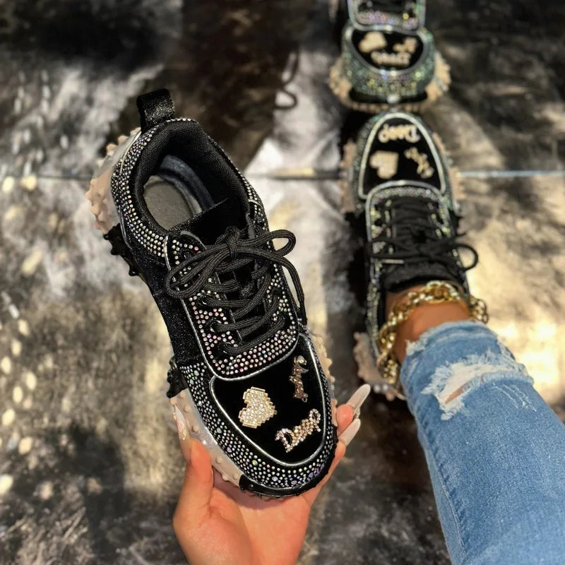Women's Crystal Suede Sneakers – Thick Non-Slip Sole Women's Casual Sneakers Axl
