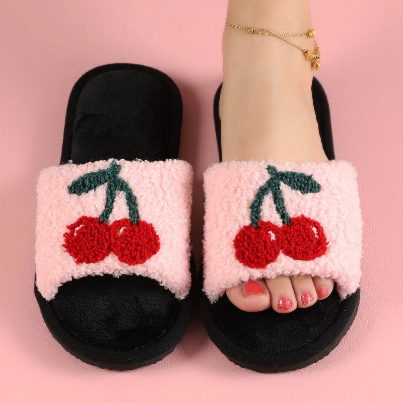 Women's Plush Open Toe Slippers – Cozy Furry Indoor House Shoes Women's Slippers Axl