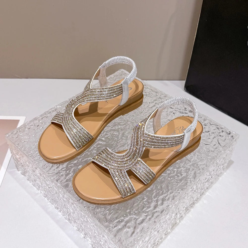 Women's Rhinestone Wedge Sandals – Slip-On Roman Summer Shoes Wedge Sandals Axl