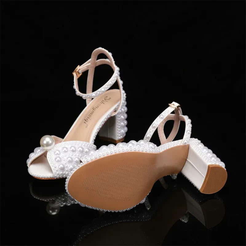 Women's Pearl High Heel Sandals – Luxury Wedding Bridal Shoes Pearl Heel Sandals Axl