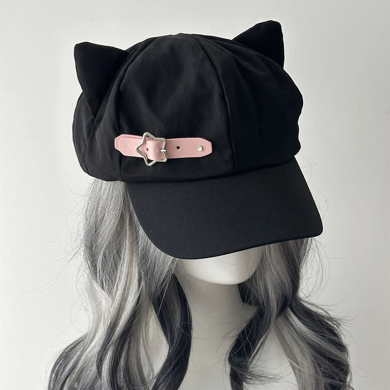 Women's Cat Ear Gothic Beret – Y2K Harajuku Punk Cotton Hat Gothic Beret Hat Axl