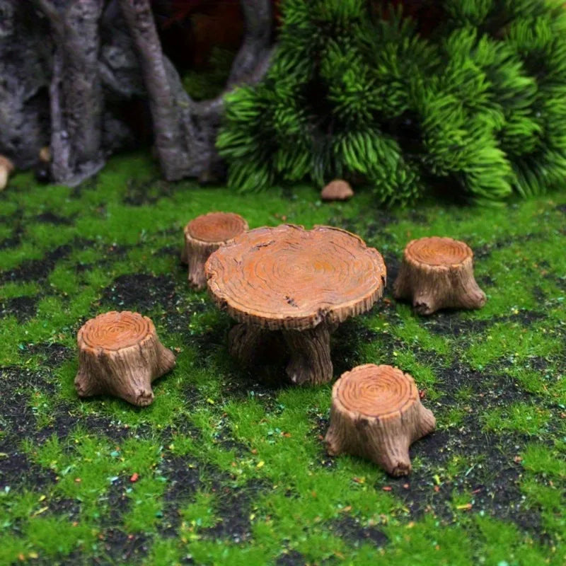 5-Piece Mini Tree Stump Resin Ornaments – Garden & Home Decor Garden Resin Ornament Axl