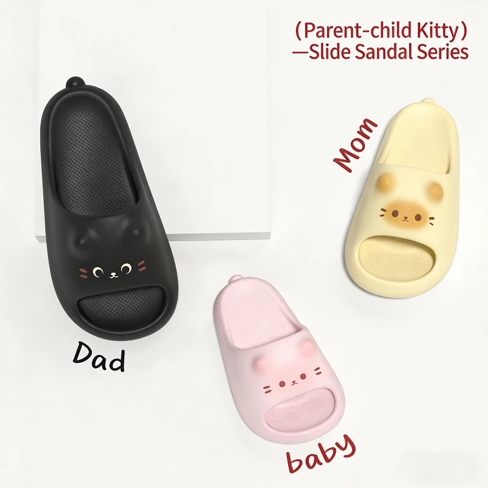 Kawaii Cat Family Matching Slippers – Parent & Child Home Slides Family Matching Slippers Axl