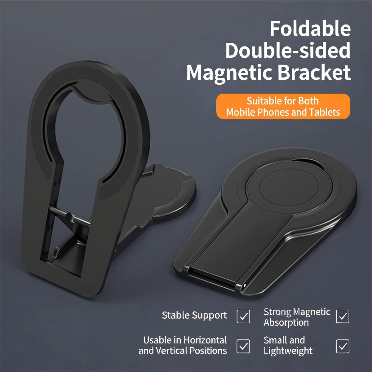 Foldable Dual Magnetic Phone Stand 360° Ring Holder for iPhone Magnetic Phone Stand Axl Black