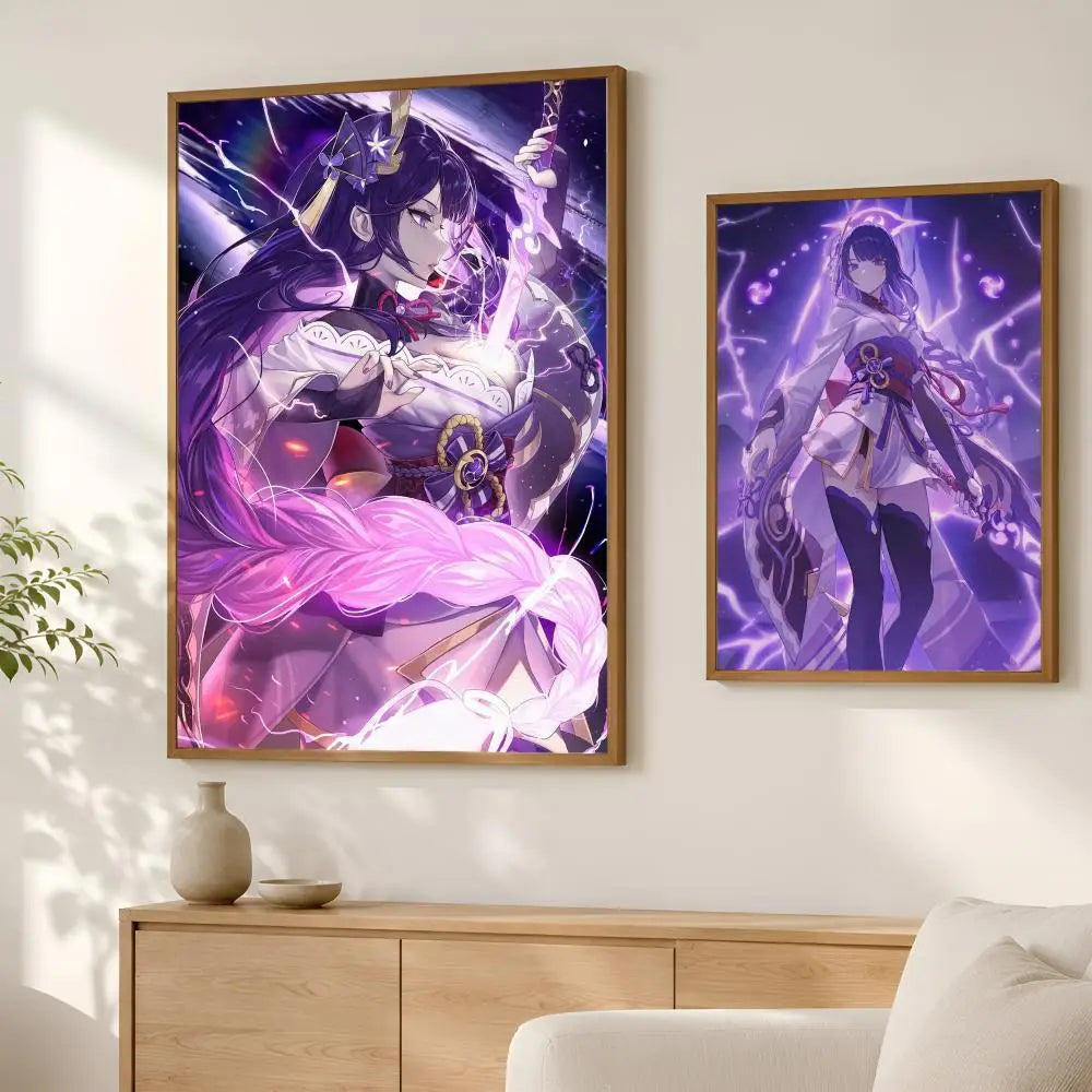 Genshin Impact Raiden Shogun HD Self-Stick Wall Art Poster Anime Wall Poster Axl
