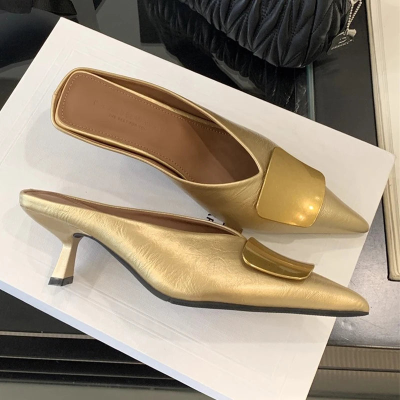 Women's Pointed Toe High Heel Mules – Elegant Party Slides High Heel Mules Axl gold 39