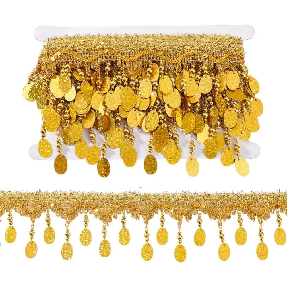 Polyester Tassel Glitter Lace Trim Bead Fringe Ribbon 85mm 5 Yds Fringe Trim Ribbon Axl AECH04-18047