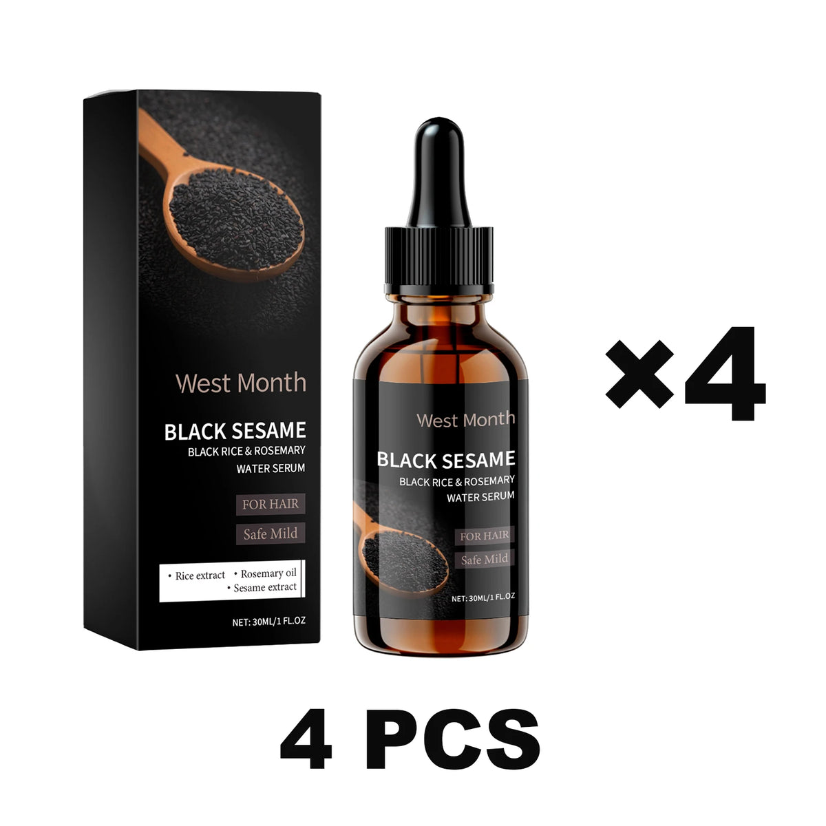 WEST MONTH Black Sesame Hair Serum – Nourishing 30ml Hair Care Serum Axl 4 pcs
