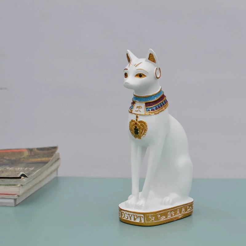 Egyptian Cat Goddess Figurine | Vintage Resin Statue Ornament Decorative Figurine Axl White