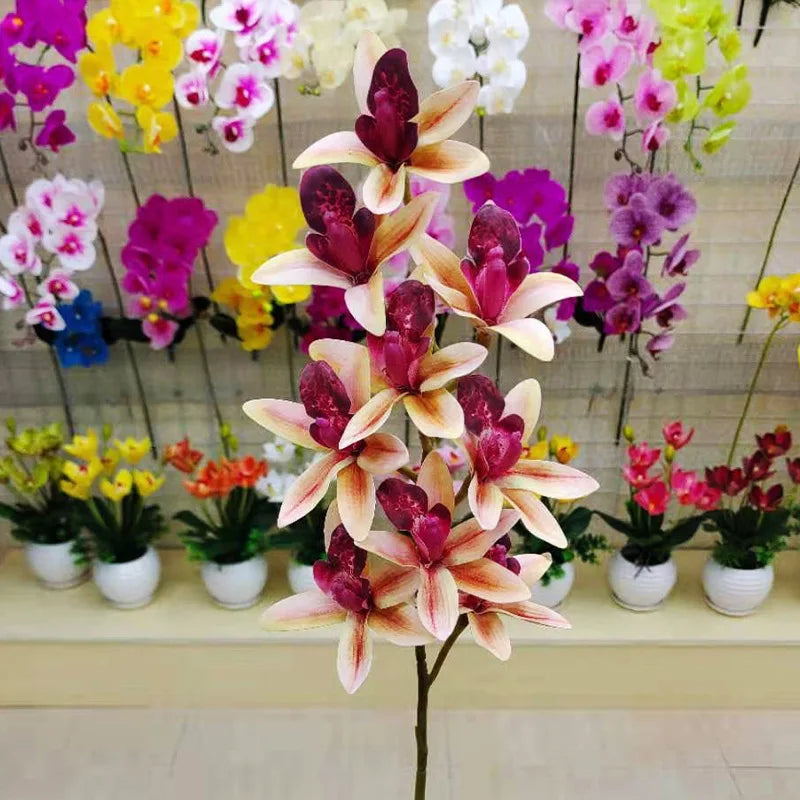 Artificial 9-Head Orchid Flower Branch | Real Touch Latex 77cm Artificial Flower Branch Axl