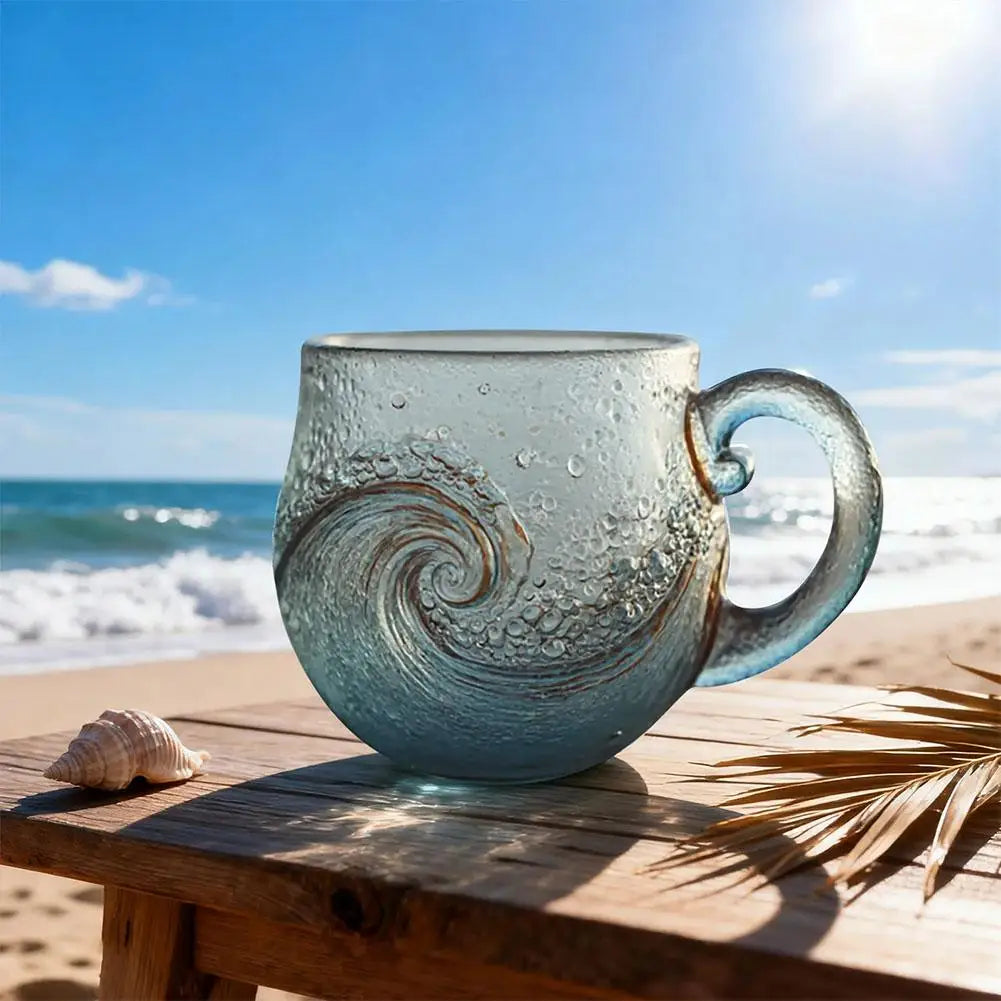 Sea Glass Wave Mug – Textured Ocean Glass Cup 350ml Glass Mug Axl