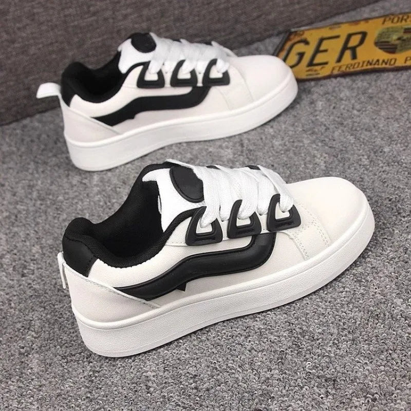 Women's Black Platform Sneakers – Vintage Casual Vulcanize Flats Platform Sneakers Axl