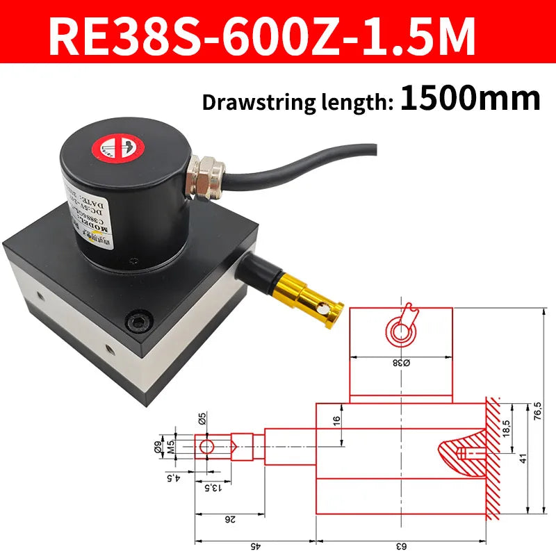 E38S Rope Pull Encoder 5-24V NPN 600/1000PPR Distance Sensor Rope Pull Encoder Axl 600R-1500MM