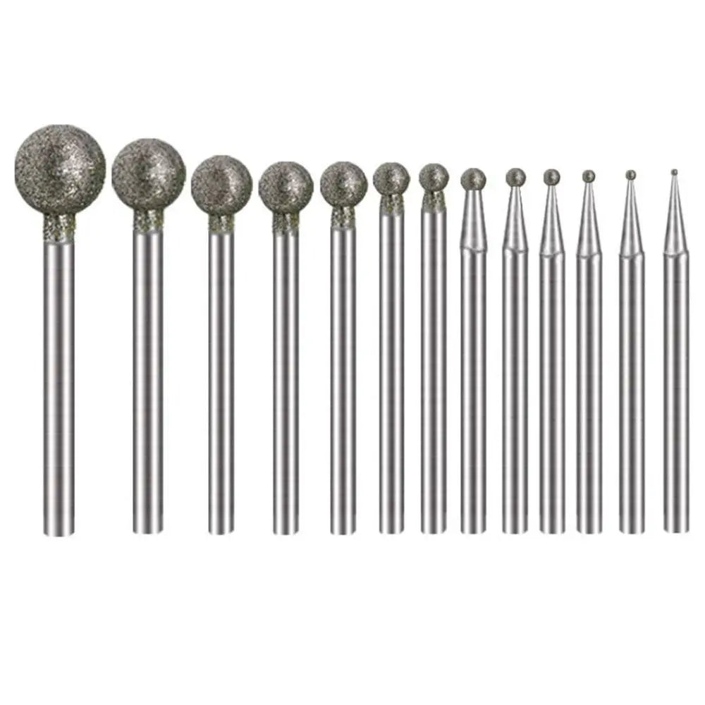 5-Pc Diamond Spherical Burr Set – 2.35mm Shank, 0.5–8mm Diamond Grinding Burr Axl