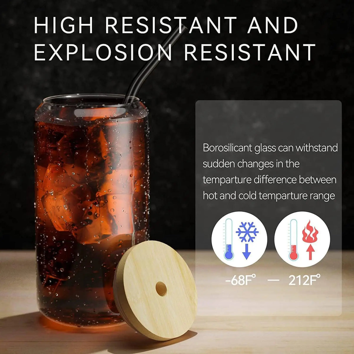 Can Shaped Glass Cups 540ml – Bamboo Lids & Glass Straws Glass Drinkware Set Axl