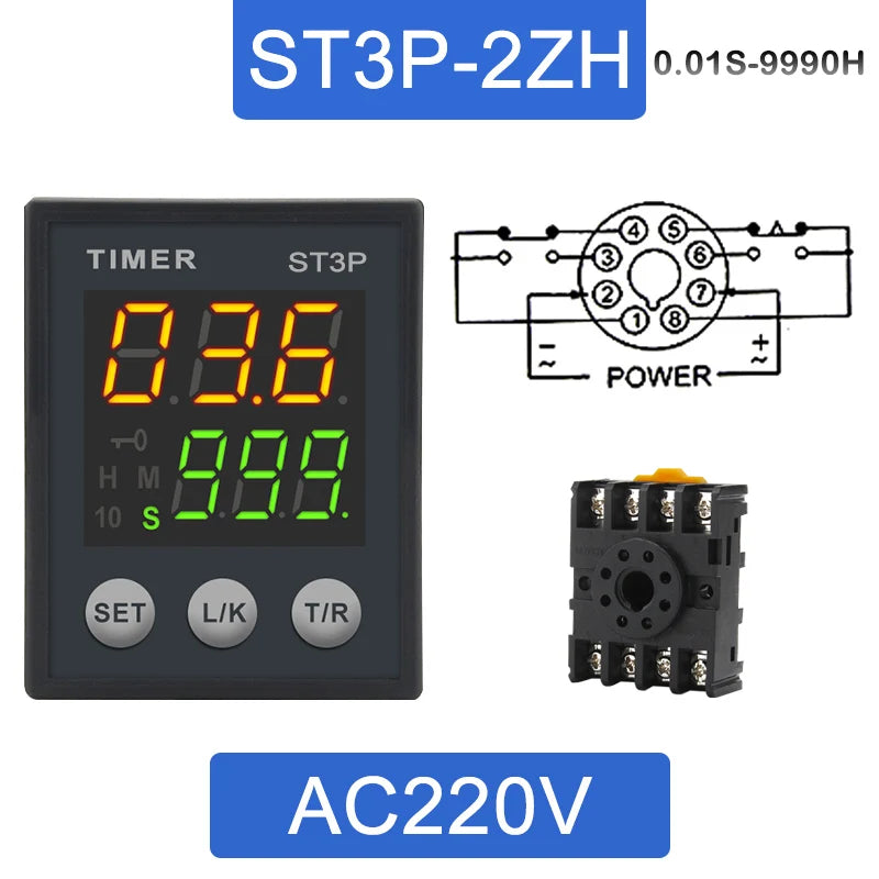 LCD Digital Programmable Time Relay ST3P 12V/24V/220V + Socket Programmable Time Relay Axl ST3P-2ZH 220V