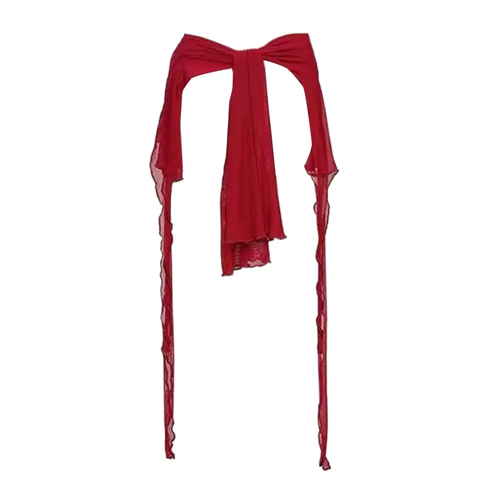 Y2K Hip-Hop Dance Scarf Belt – Sheer Tassel Wrap Skirt Dance Scarf Wrap Axl Red- One Size