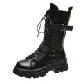 Women's Punk Gothic Mid-Calf Motorcycle Boots – Lace-Up Motorcycle Boots Axl black 35