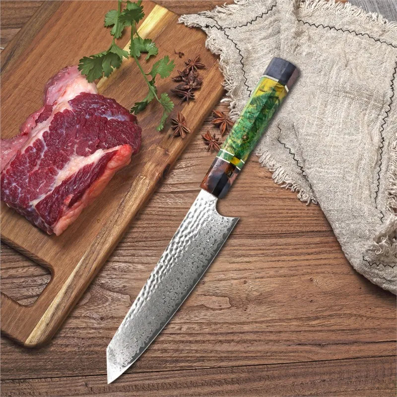 8-Inch Damascus Chef Knife – 67-Layer VG10 Steel Colored Wood Damascus Chef Knife Axl