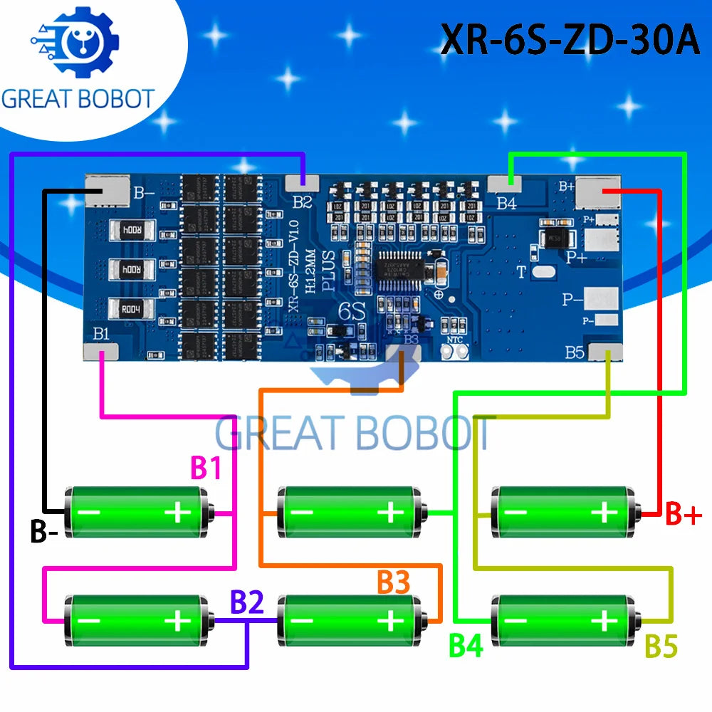 6S BMS 10A/20A/30A 22.2V 18650 Li-ion Battery Protection Board Battery Protection Board Axl
