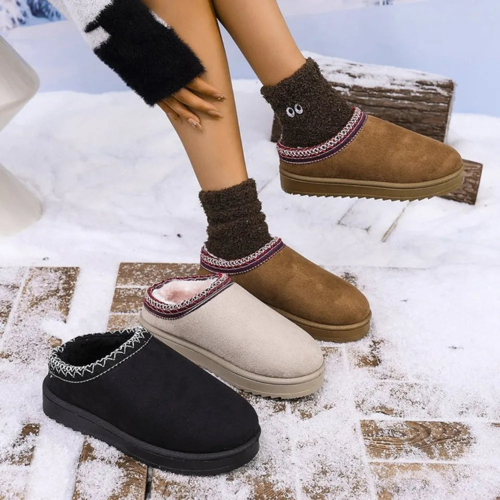 Women's Slip-On Snow Boots – Warm Plush Flat Ankle Winter Boots Women's Snow Boots Axl