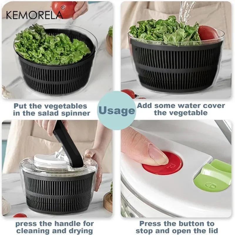 KEMORELA 3L Salad Spinner – One-Hand Press Washer & Drainer Salad Spinner Axl