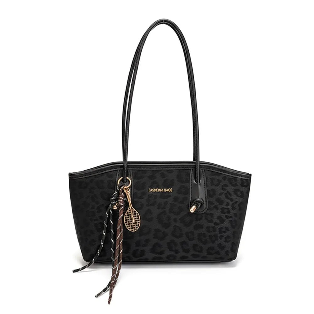 PU Leather Leopard Print Tote Bag – Large Women's Handbag Leather Tote Bag Axl Black
