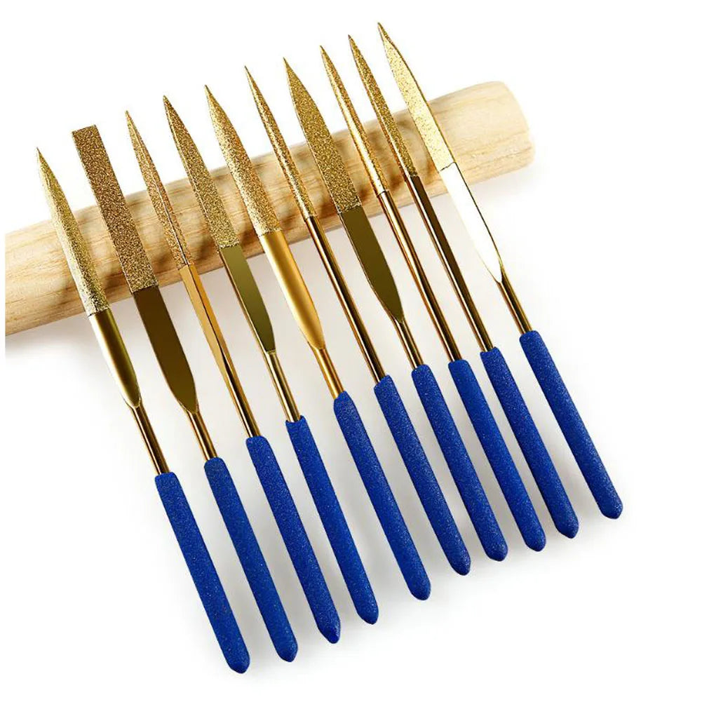 10-Piece Emery Needle File Set – Non-Slip Handles | Metal & Wood Needle File Set Axl