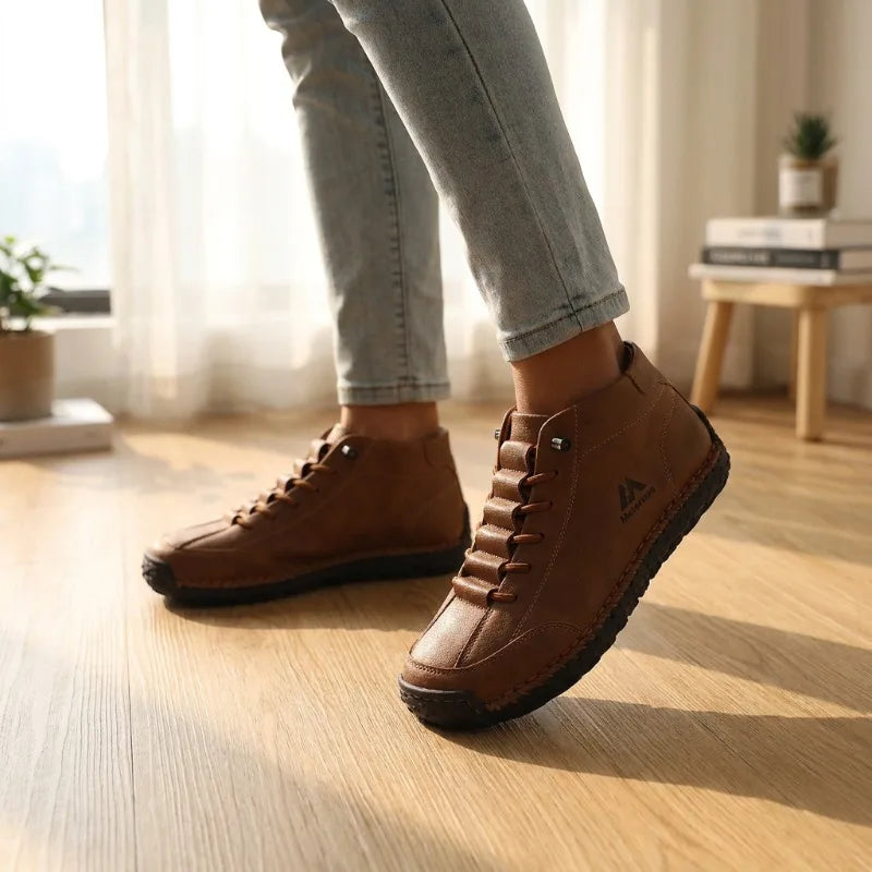 ZULIWAGN Women's Retro Leather Flat Sneakers | British Style Retro Leather Sneakers Axl