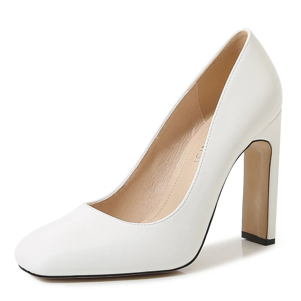 YBQJOO Retro Platform High Heels – Round Toe Pumps Wide Size Platform Pumps Axl White 38