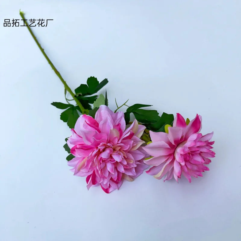 Artificial Dahlia Flower Branch 2-Head Faux Floral Stem 68cm Artificial Flower Stem Axl