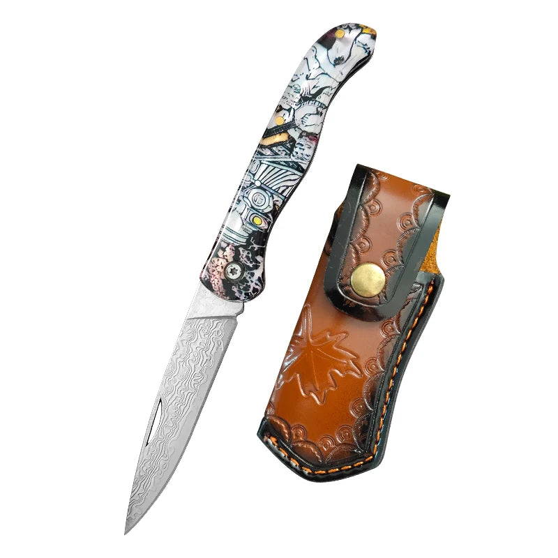 Damascus Steel Folding Pocket Knife – Sharp Blade, Resin Handle Folding Pocket Knife Axl 1PCS-BT