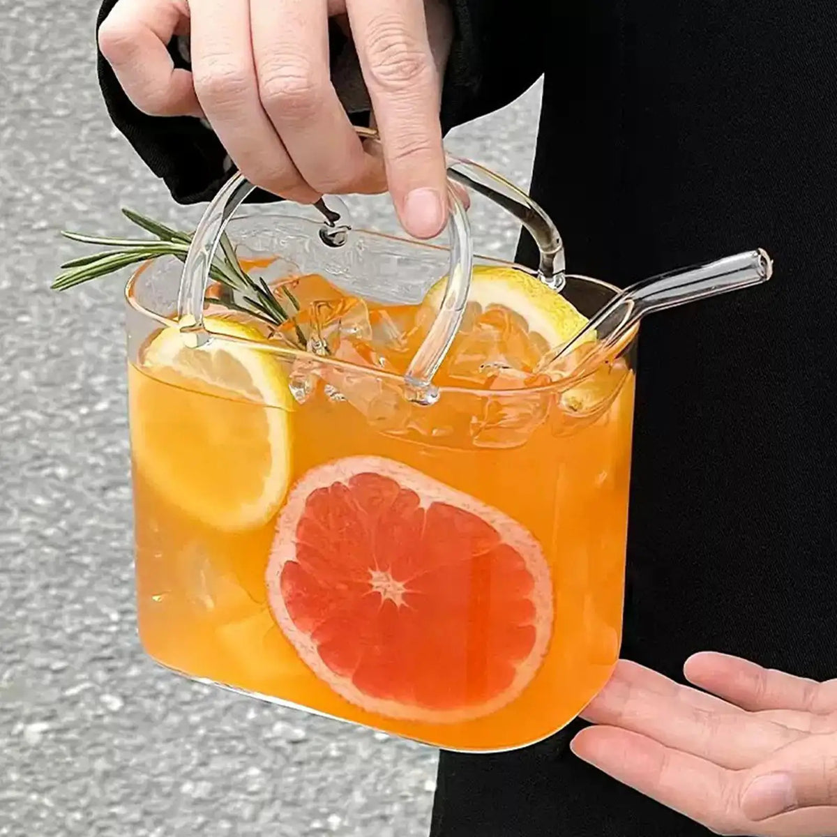 770ml Tote Bag Glass Cup with Straw – Cute Novelty Drinkware Novelty Glass Cup Axl