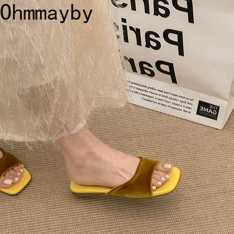 Women's Square Toe Suede Slide Slippers | Soft Sole Summer Women's Slide Slippers Axl