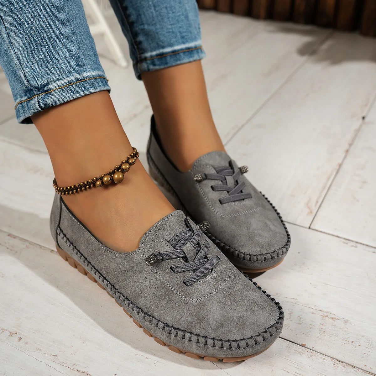 Women's Lace-Up Loafers – Soft Sole Lightweight Flat Casual Shoes Women's Flat Loafers Axl