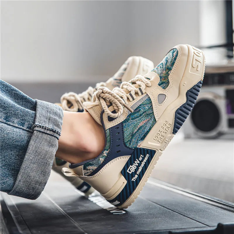 Men's Casual Vulcanized Sneakers – Leather Lace-Up Sport Shoes Men's Casual Sneakers Axl