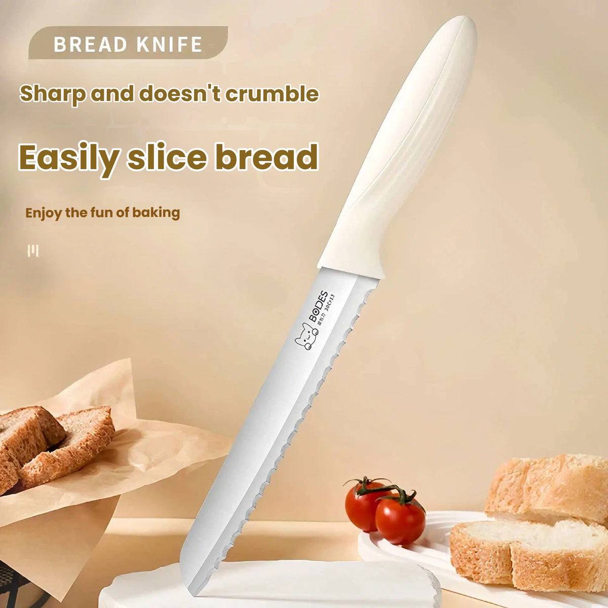 Serrated Bread Knife – Stainless Steel Toast & Baguette Slicer Serrated Bread Knife Axl