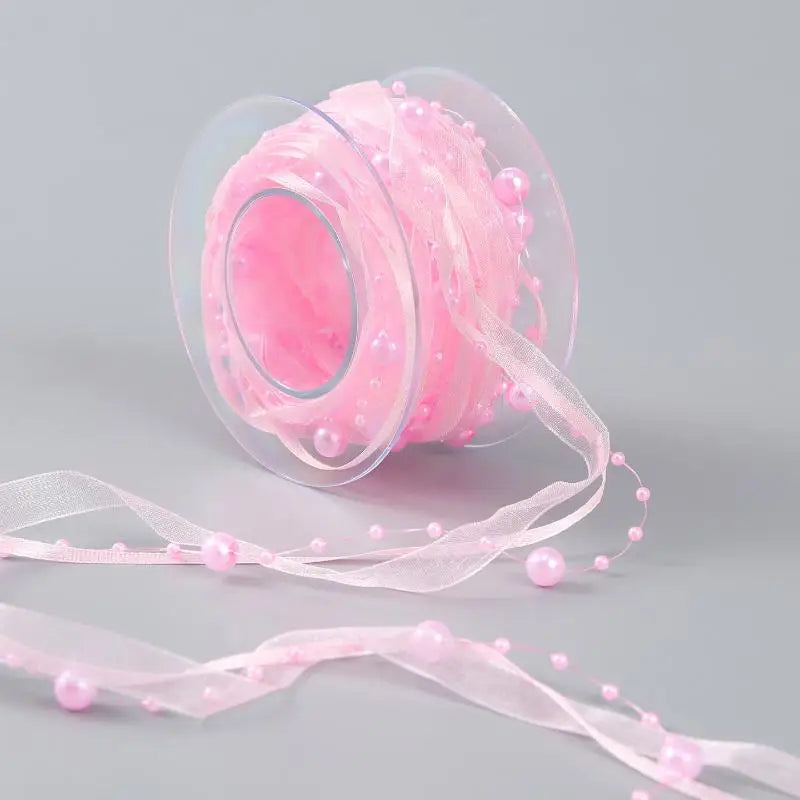 Pearl Beaded Ribbon 4.5m Roll – Florist Gift Craft Trim Beaded Craft Ribbon Axl Pink M