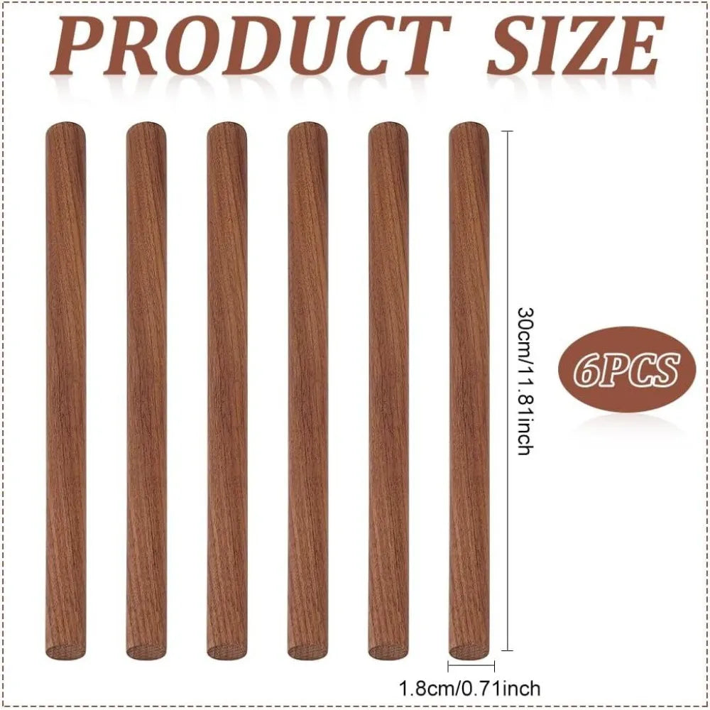 6-Pack Walnut Wood Dowel Rods 11.8" Unfinished Round Craft Sticks Wood Dowel Rods Axl