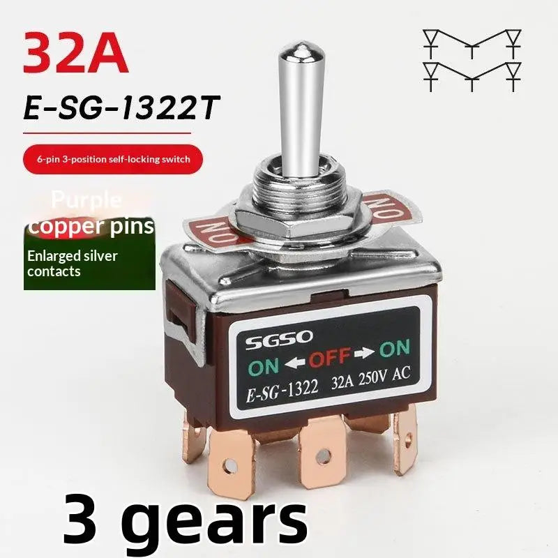 E-SG Self-Locking Rocker Toggle Switch 32A 250VAC 2/3/4/6 Pin Rocker Toggle Switch Axl 1322T 6Pin