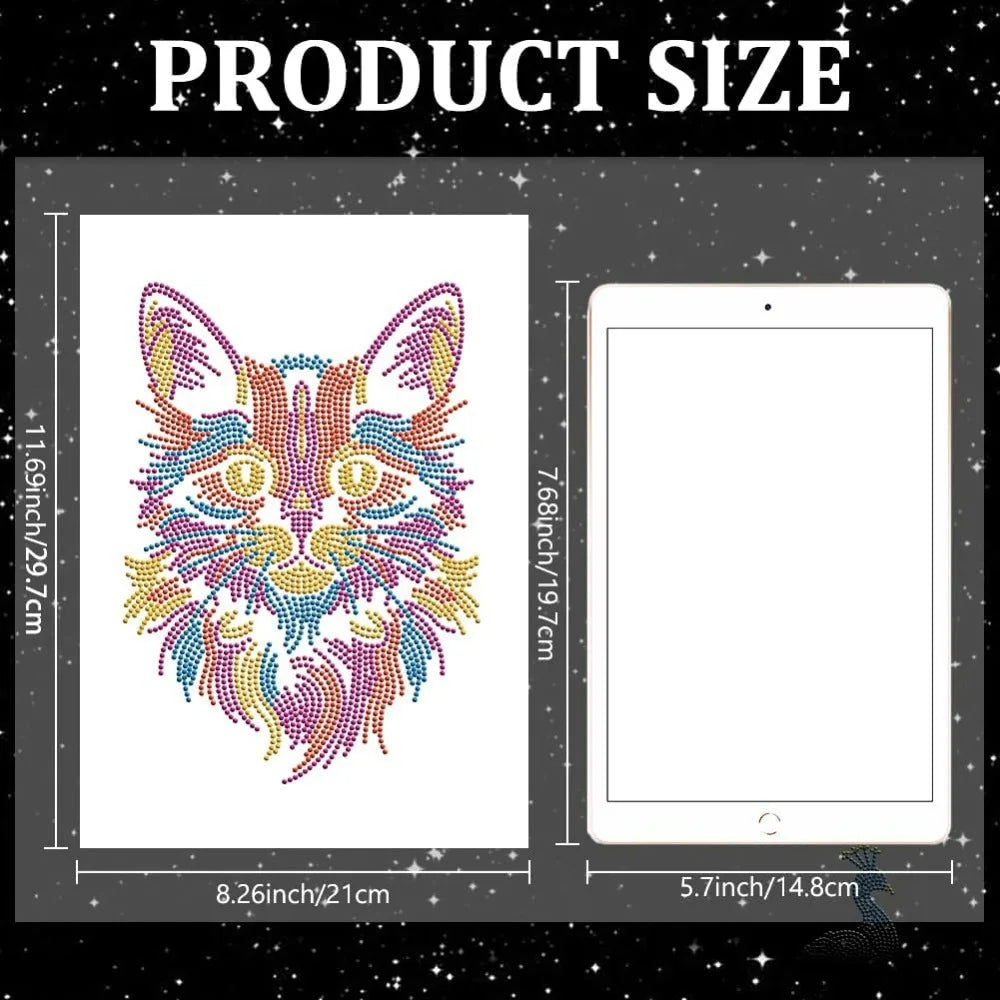 Colorful Cat Rhinestone Iron-On Patch – Sparkling DIY Applique Iron-On Applique Patch Axl