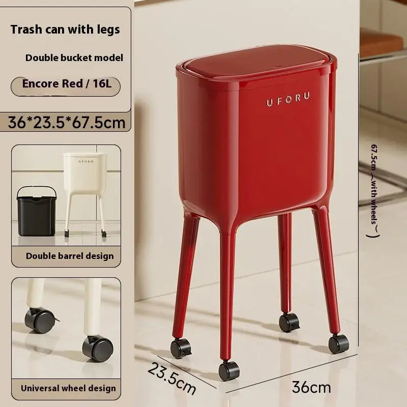 High-Leg Press-to-Open Trash Can – Large Oval Kitchen Bin Kitchen Trash Can Axl Red