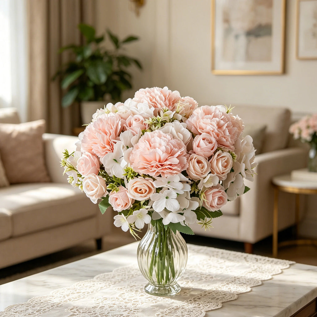 Silk Artificial Carnation Rose Bouquet – Wedding & Home Decor Artificial Flower Bouquet Axl