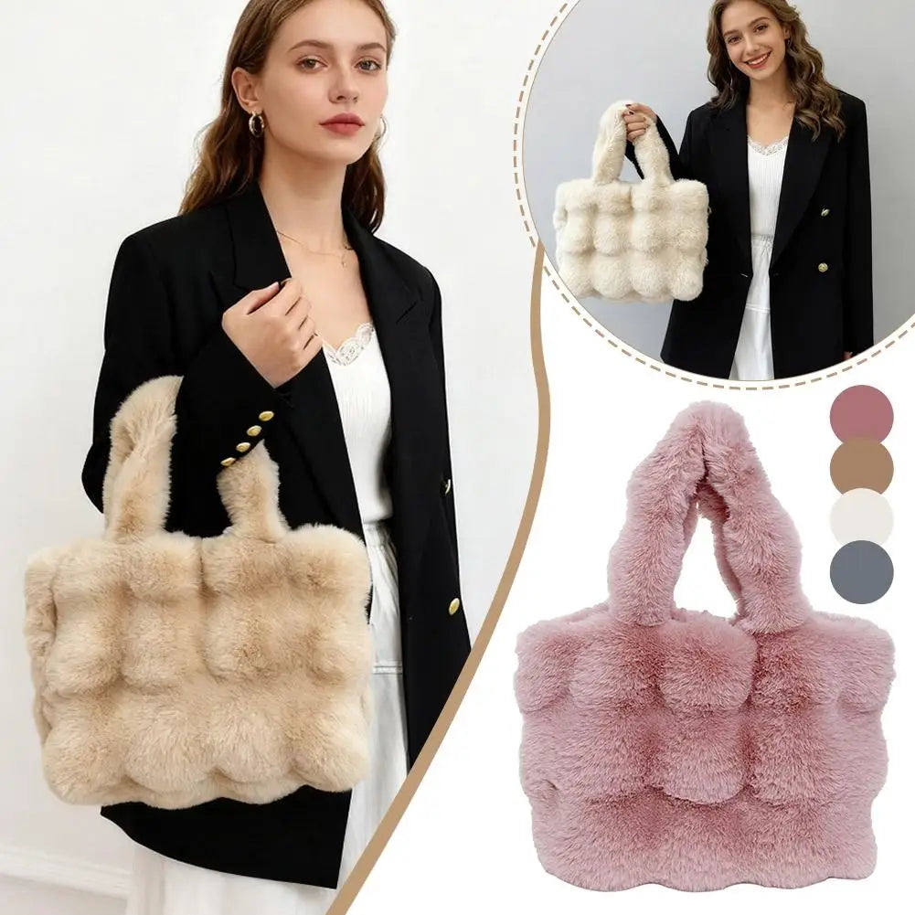 Women's Fluffy Plush Shoulder Bag – Large Capacity Shopper Tote Plush Shoulder Bag Axl