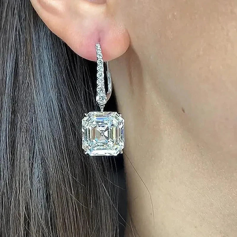 Huitan Square Cubic Zirconia Dangle Earrings | Bridal Wedding Dangle Earrings Axl