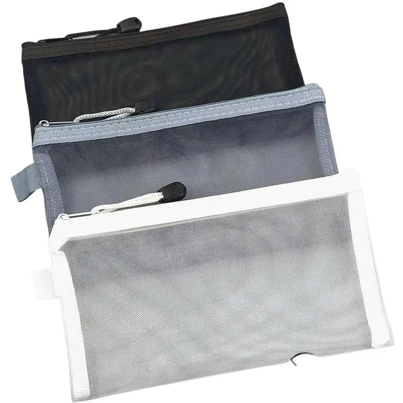 3-Pack Clear Mesh Pencil Cases – Large Nylon Zipper Pouches Mesh Pencil Case Axl