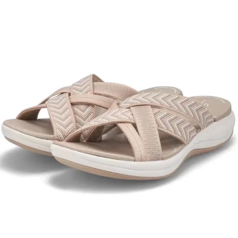 Women's Wedge Sandals – Open Toe Cross Strap Summer Slides Wedge Sandals Axl Beige 43